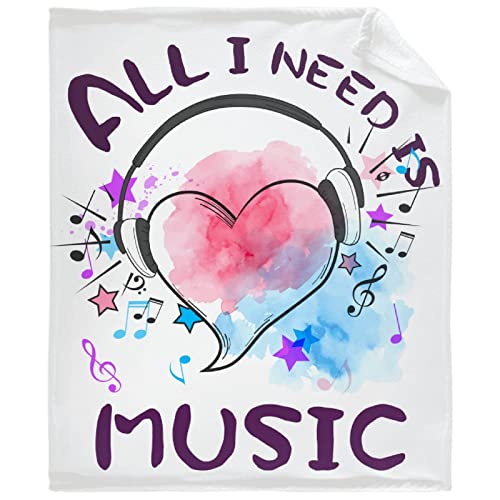 caimizogojocrz All I Need is Music Flannel Fleece Throw Blankets, Super Soft Cozy Lightweight Swaddle Blanket for Couch Chair Bed Sofa Office Teen or Nap Size 50"x60" M