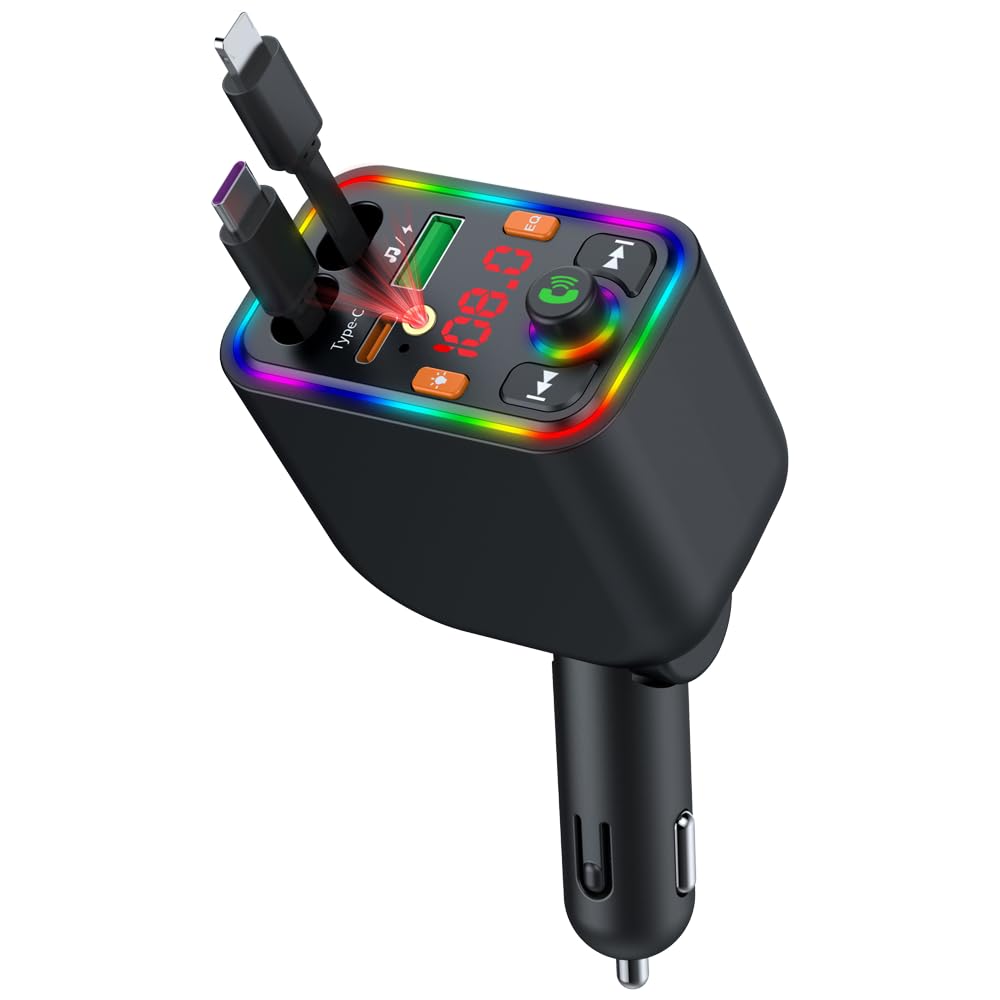 Star Sky Display Retractable 120W Car Charger Bluetooth Car Mp3 Player Handsfree Kit PD Type C Charger-image-0