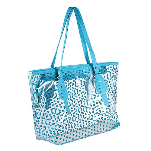 PVC Beach Handbag for Women Round Dots Pattern Tote Bag Fashionable Summer Bag Blue Stylish Casual Carrying Accessory
