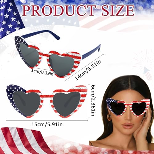 Fourth of July Sunglasses for Women USA Accessories, Heart American Flag Glasses for Patriotic Outfits, Red White and Blue Sunglasses for Men 4th of July Gifts3