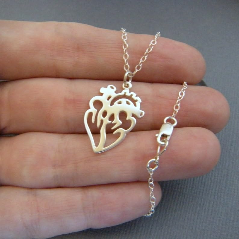 Collar de corazón anatómico de plata ley 925 con cadena de 45 cm 3
