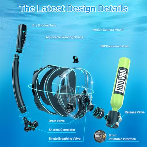 Tanque de buceo mini con máscara de snorkel de 0.5L, tanque inflable para buceo con máscara facial completa, tanque de reserva para aire de buceo, adecuado para snorkel recreativo y buceo superficial miniatura 6