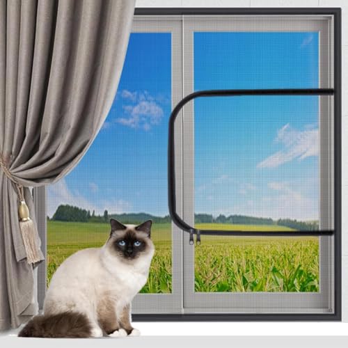 Yuly Cat Window Protection Net Custom Size,Cats Safety Nets,Double Zipper Self-Adhesive Anti-Mosquito Insect Netting,Balcony Window Guard Screen Mesh