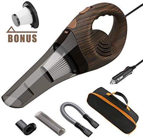ANTEQI Car Vacuums, Portable Vacuum Cleaner High Power DC 12V Dry Handheld Vac with 16.4 Foot Long Cord & HEPA Filter, Storage Bag for Auto & Home (Wood Grain)