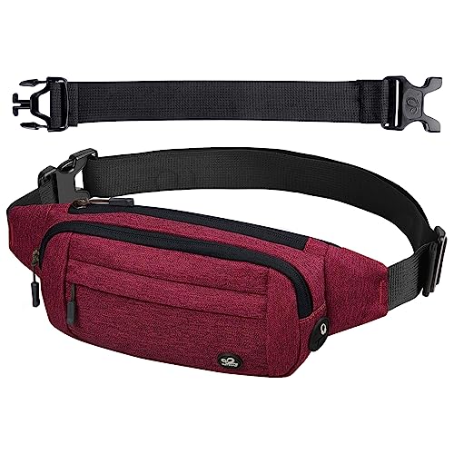 Waterfly Bumbags Waist Fanny Pack Ladies Fashion Bum Bag with Adjustable Belt for Sport Running Hiking Jogging Girls Women Men (Dark Red)