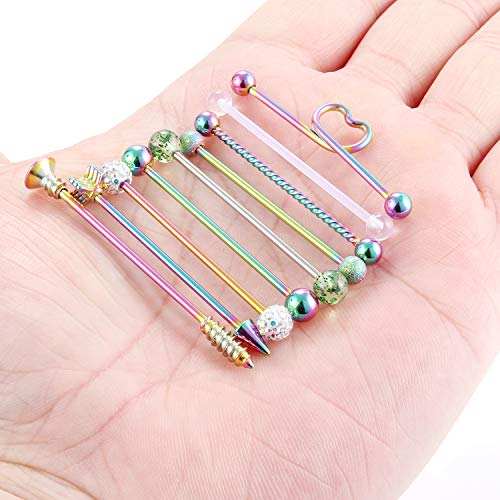 SCERRING 9PCS 14G Stainless Steel Industrial Barbell Cartilage Helix Conch Earring Body Piercing Jewelry 1 1/2Inch(38mm) Heart Arrow Screw Balls for Women Men4