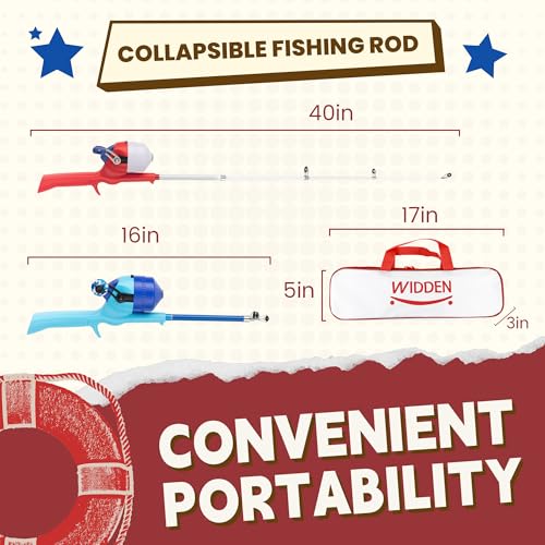 Kids Fishing Pole, Telescopic Fishing Rod, Portable Toddler Fishing Rod and Reel Combo with Tackle Box, Fishing Line, Bobber, and Soft Lures for Boy, Girl, Youth, Beginner, Over 3 Years Old - Red&Blue by WIDDEN - Used condition - Image 2