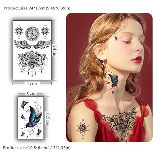 Yazhiji 32 Sheets Temporary Tattoos Adults, Totem Flower Rose Tower Sunflower Fake Tattoos for Women Men, Planet Hlalf Arm Temporary for Girls Boys Kids