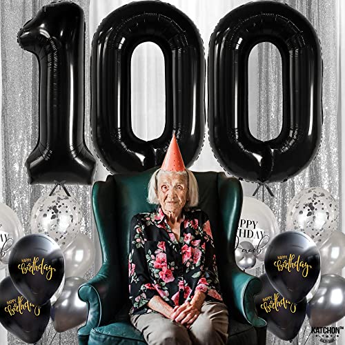 KatchOn Black 100 Balloon Number - 40 Inch | 100th Birthday Decorations | 100K Balloons for Social Media | Birthday Party Supplies by KatchOn - Image 2