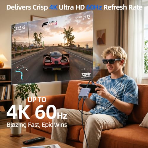 Image of USB C to Glasses Charging Adapter, 100W PD Charge & Play for AR Glasses, 4K@60Hz Video Output for XREAL /Viture /Rokid /RayNeo, Steam Deck, ROG Ally, Switch (Not Switch 2), PS5, Xbox, Mac, Laptops