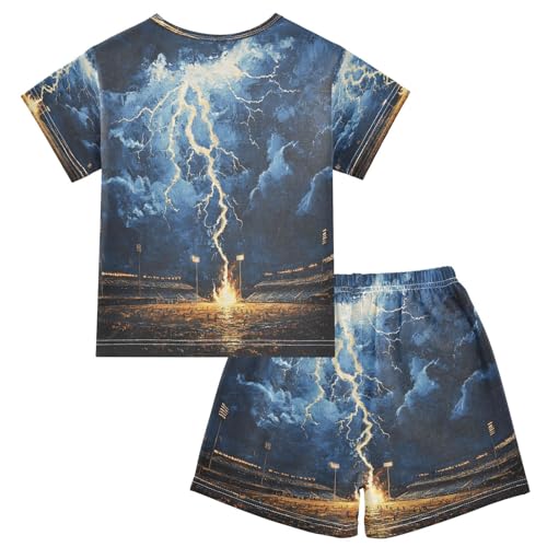 ALAZA American Football Blue Magic Pajamas Set Short Sleeve Cotton Sleepwear Summer Pjs 2 Piece 5-14Y2