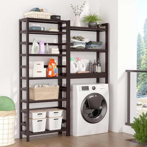 Homykic 6-Tier Bamboo Bookshelves and Bookcases, Adjustable 63.4&rdquo;Tall Shallow Book Shelf Organizer Rack, Freestanding Storage Shelving Unit for Living Room, Kitchen, Bathroom, Office, Espresso