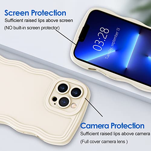 Anuck Case For Iphone 13 Pro Max Case Wave, Curly Frame Design For Women Girls, Cute Wavy Solid Color Aesthetic Phone Case Soft Flexible Tpu Shockproof Full-Body Protective Case Cover 6.7" - White #TOP1