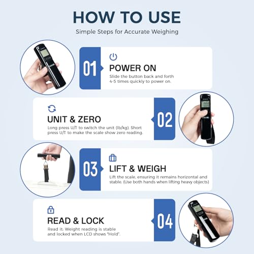 Image of BAGAIL Digital Luggage Scale, 110lbs Hanging Baggage Scale with Backlit LCD Display, Portable Suitcase Weighing Scale, Travel Luggage Weight Scale with Hook, Strong Straps for Travelers