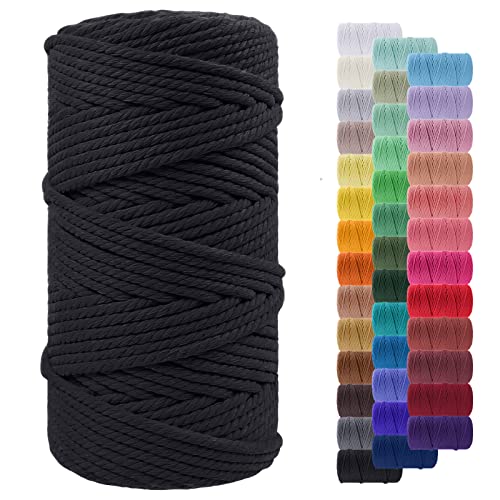 LEREATI Corda Macrame 5mm x 100m, Filo Macrame Cordoncino Cotone Grosso Corda Colorata, Cordino per Borse Uncinetto, Arazzo da Parete, Cesto di Piante Appeso, Decorazioni Fai Da Te (Nero)