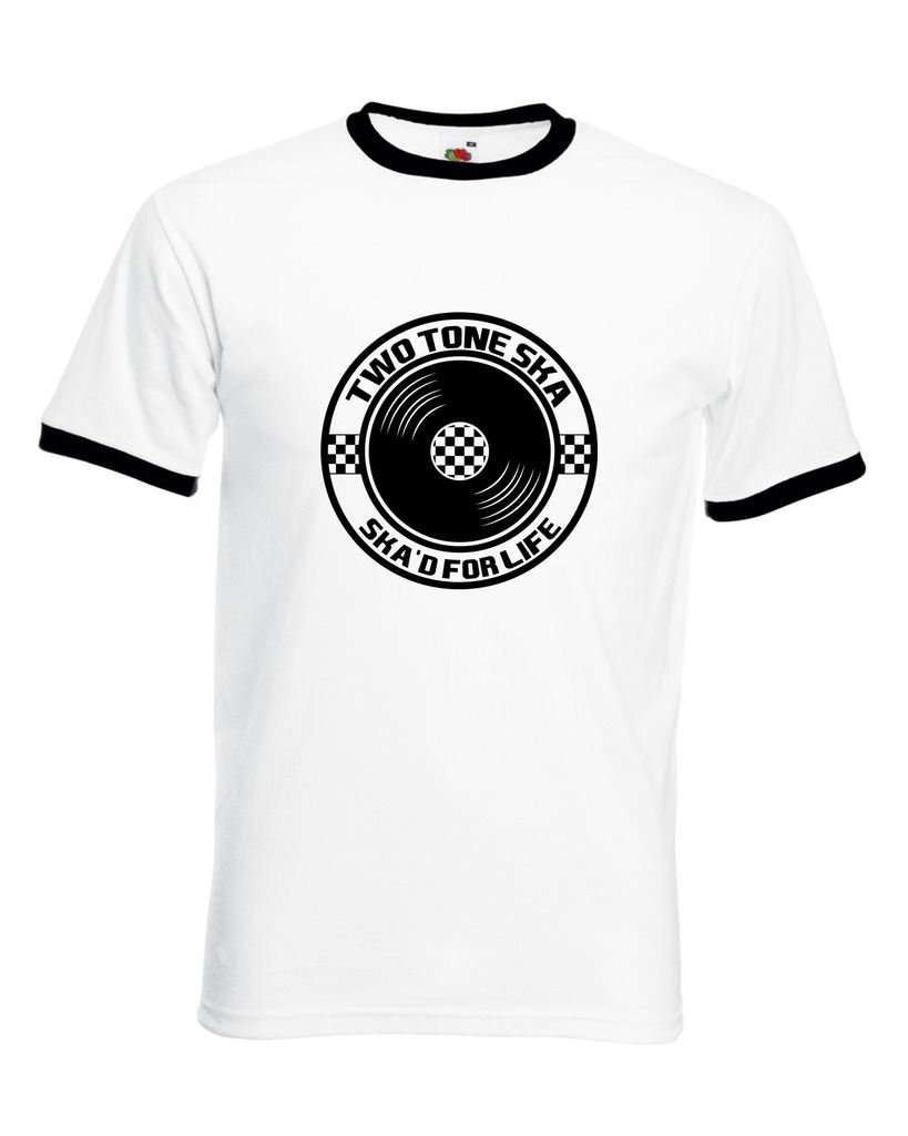 Tribal T-Shirts Men's White Ska 2 Tone Ringer T-Shirt (Large, )
