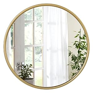 WOLTU Spiegel rund mit goldenem Rahmen, Runder Badezimmerspiegel φ 40 cm