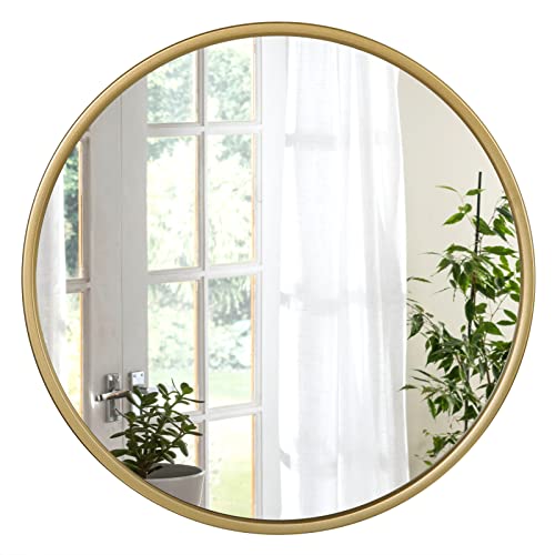 WOLTU Round Wall Mirror, Large Vanity Mirror for Bedroom, Bathroom Mirror, Hollywood Mirror for Hallway, Living Room, Metal Frame Hanging for Modern Home Decor, Golden 60cm