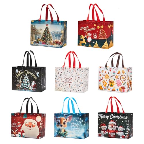 sishunhang 8PCS Christmas Gift Bags Large Non-Woven Tote Bags with Handle For Christmas Event Party Wrapping Shopping Xmas Party Supplies 12.8*6.7*9.8