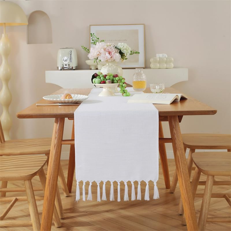 Camino De Mesa Blanco Decoración De Habitaciones,,Rectangular, Mantel De Mesa, Sin Arrugas, Antideslizante, Decoración para Comedor, Fiesta, Vacaciones