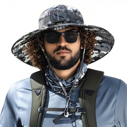Sombrero de ventilador solar, sombreros de ventilador solar para hombre, cubierta de ala ancha, protección cómoda, gorras de enfriamiento para mujeres y hombres, playa, trabajo, jardinería, verano