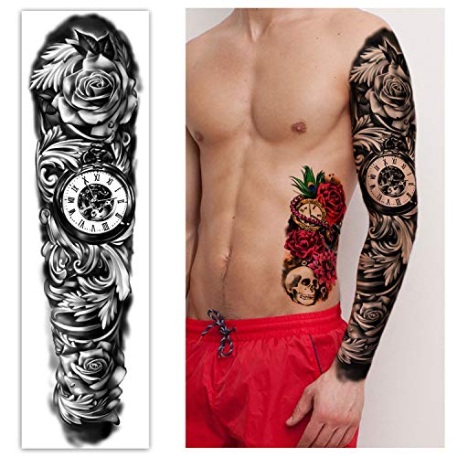 Extra Large Waterproof Temporary Tattoos 8 Sheets Full Arm Fake Tattoos And 8 Sheets Half Arm Tattoo Stickers For Men And Women (22.83"X7.1") #TOP3