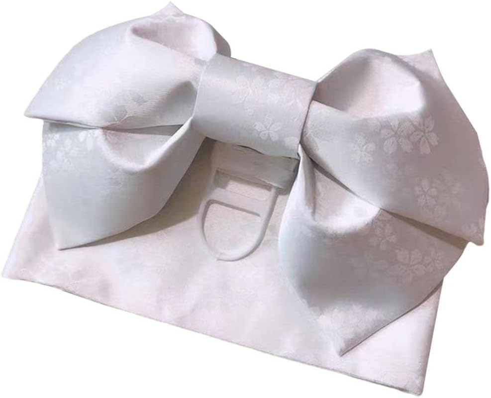 JAMNIK Kimono Obi, ceinture à nœud kimono japonais, kimono Obi Jacquard pré-noué, ceinture Yukata OBI pour femme, blanc, taille unique