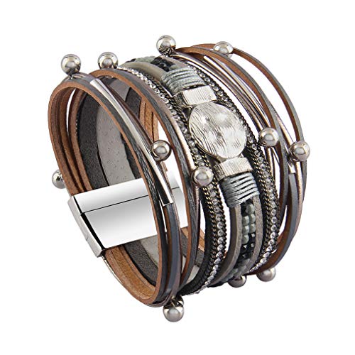 Jeilwiy Boho Leather Wrap Cuff Bracelet Leather Layered Bracelet Womens Leather Cuff Bracelet Infinity Wrap Bracelet Boho Bangles Bracelets For Women,Girls, Mother,Wife Lovers Friend Gifts #TOP6