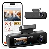 70mai Car Dash Cam 4K 3 canali T800E, Tripla Telecamera Anteriore e Posteriore 4K+1080P+1080P, HDR, Visione Notturna IR, Modalità Parcheggio, F1.55, GPS, Supercondensatore, MicroSD non inclusa