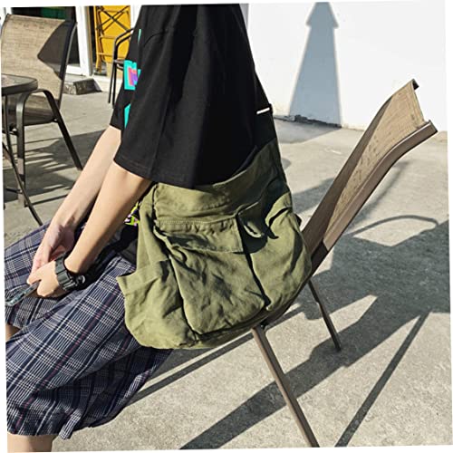 Sac à bandoulière hommes femmes grand sac d'épaule multi-poches toile - 4
