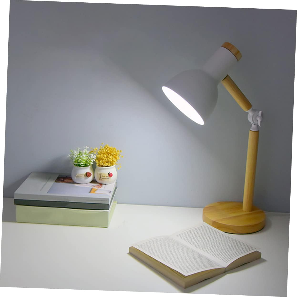 DOITOOL Desk Light Desk Lamp Portable Reading Light LED Table Light Portable Table Lamp Desk Lamps for Home Office Table Lamps Wooden White Eye Protection Small Table Lamp