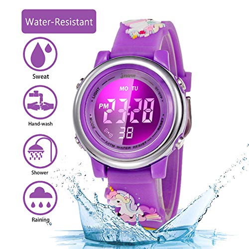 Image of Kids Watch Girls Age 3-10 - Upgrade 3D Cute Unicorn Cartoon 7 Color Lights Digital Waterproof Sports Outdoor LED Watches with Alarm Stopwatch for 3-10 Year Boys Girls Little Child Purple - Best Gift