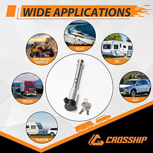 Crosship Heavy Duty Stainless Steel Trailer Hitch Lock, 5/8" Pin Diameter With Weather Resistant Rubber Cap, Fits 2 Or 2-1/2 Or 3 Inch Receiver With O-Rings For Class I, Ii, Iii, Iv, V Hitch, 1Pack #TOP5