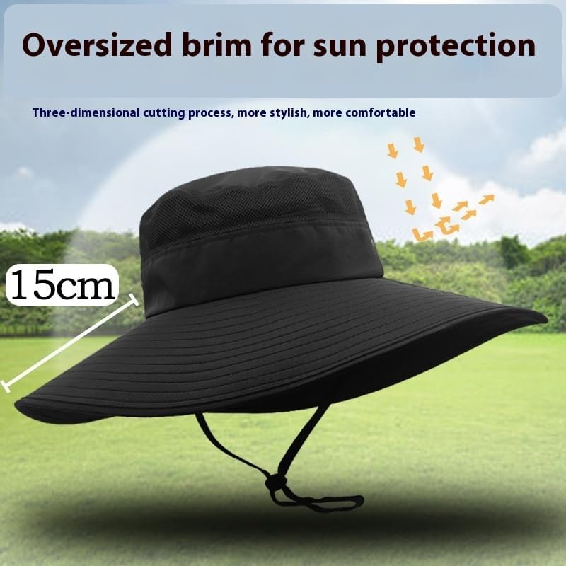 Extra Wide Brim Outdoor Sun Hat Breathable Mesh Boonie Hat with Adjustable Chin Strap for Fishing Hiking Camping
