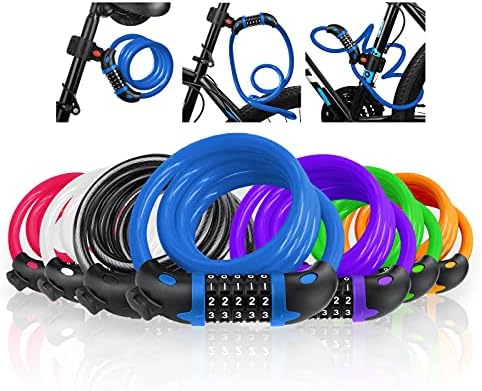 VLTAWA Bike Lock with Mounting Bracket, 4 ft Bike Lock Cable, 1/2 in Diameter High Security Bicycle Lock, 5 Digit Resettable Bike Locks with Combinations (Lightweight, 1.2mx12mm) (Blue )