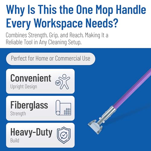 Image of SPARTA Jaw Clamp Dust Mop Handle, Floor Dust Mop Frame Handle, Gripper Holder with Clip-On Connector for Floor Cleaning, Janitorial Supplies, Commercial Use, 60 Inches, Purple
