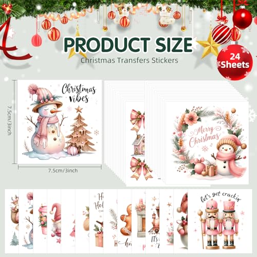 Image of ZMRU 24 Sheets Vintage Christmas Rub On Transfers for Crafts, Rub On Transfers Christmas for Wood,Furniture Decals, Glass, Porcelain, Leather, Canvas, Fabric Projects,3 * 3inch