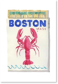 FURBISH Travel Wall Art Print - Boston Matchbook - Aesthetic Wall Decor, Modern Art Print, Preppy Room Decor for Living Room, Bedroom - Massachusetts Poster 5X7, Unframed