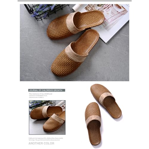 Slide Sandals for Women 2025 Comfortable Vine Grass Woven Slippers Closed Toe Home Slippers Anti Slip Grass Mat Sandals Bohemian Breathable Vacation Shoes4