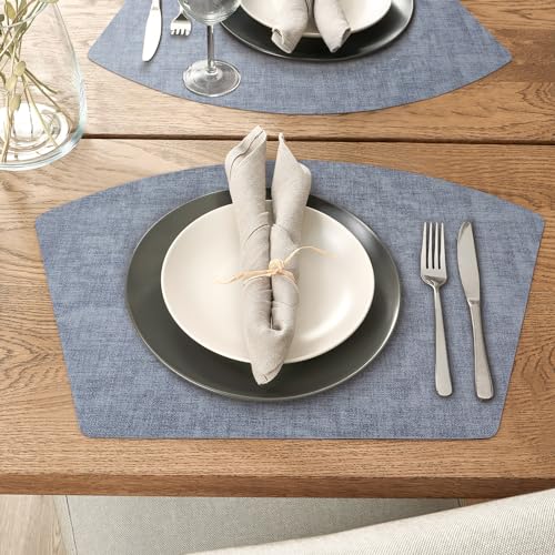 Round Table Placemats Set of 4, Faux Leather Wedge Shape Place Mats Heat Resistant Wipeable Washable Table Mats for Dining Outdoor Indoor, Blue by Wanlvhu - Used condition - Image 6
