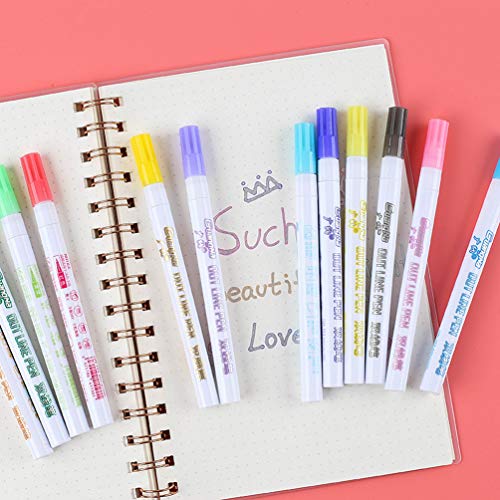 Double Line Outline Pens 12 Color Self-outline Metallic Permanent Markers Gift Cards Drawing Writing Journal Pens