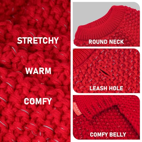 Image of KYEESE Reflective Yarn Dog Sweater for Medium Dogs Thick Knit Pullover | Reflective for Visibility, Leash Hole for Walk, Stretchy Fit, Lightweight & Warm, Gentle on Sensitive Skin, Winter Daily Wear