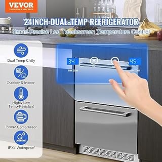 VEVOR 24" Undercounter Refrigerator, 2 Drawer Wine Refrigerator with Different Temperature, 4.87 Cu.ft. Capacity, Waterproof Indoor and Outdoor Under Counter Drawer Fridge for Home and Commercial Use