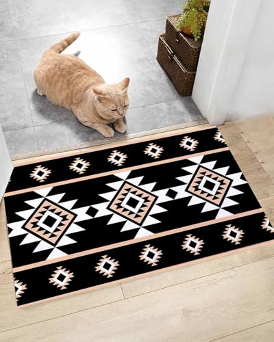 Bath Rug Indoor Doormat Abstract Boho Tribal Geometric Non-Slip Soft