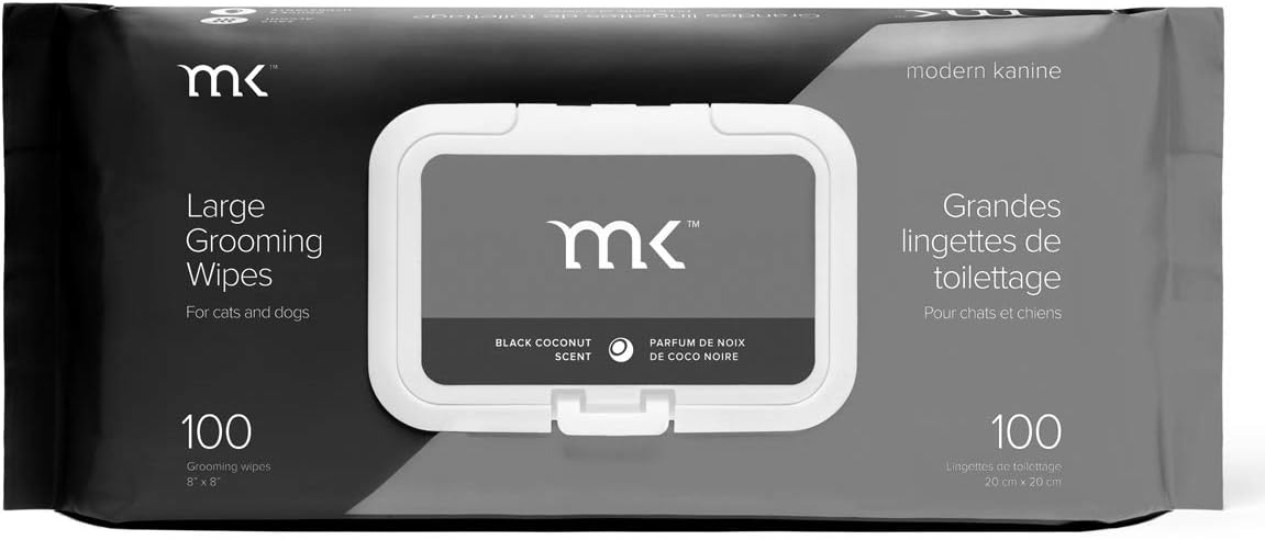 Modern Kanine Pet Grooming Wipes - 100 Black Coconut-Scented Grooming Wipes for Dogs & Cats - Extra Moist, Thick, Soft & Strong…