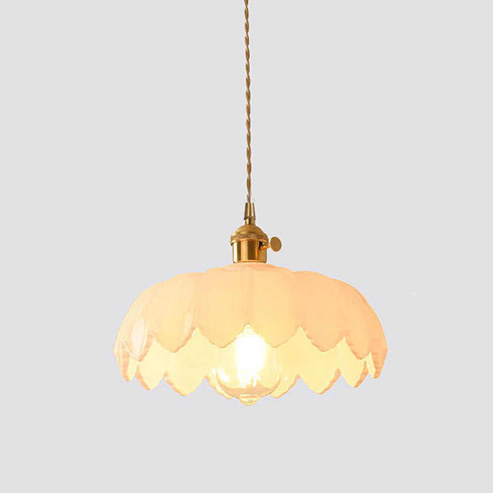 Lámpara colgante de cristal de loto, iluminación Industrial Vintage de 25cm, lámpara colgante de luz, lámpara colgante de techo con acabado de latón E27 (Blanco)
