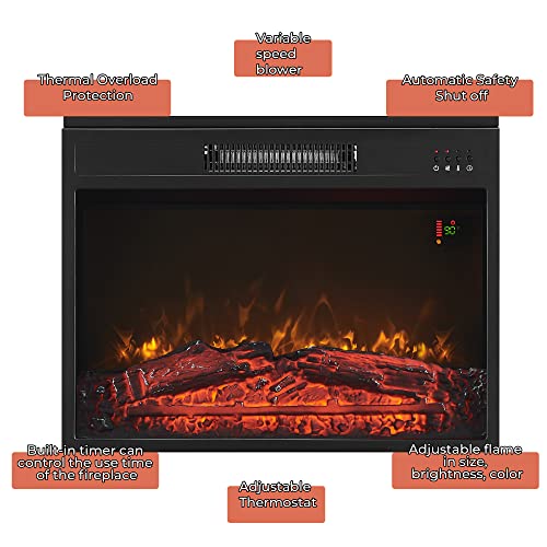GOOD & GRACIOUS Electric Fireplace with Mantel Wooden Surround Indoor Freestanding Entertainment Center with Electric Heater Insert Adjustable Flame Firebox with Storage for Living Room Bedroom, Oak
