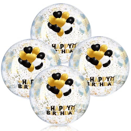 Boules de plage Happy Birthday en lot de 4, cadeau invité idéal pour fête de piscine
