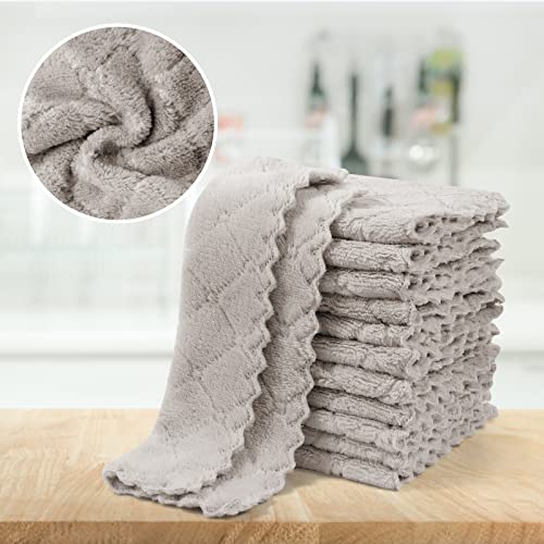 Umani 12 Pack Kitchen Dish Cloths, Ultra Soft Absorbent Quick Drying Dish Towels, Nonstick Oil Microfiber Cleaning Cloth, Machine Washable Coral Fleece Cleaning Rags (Grey) #TOP5