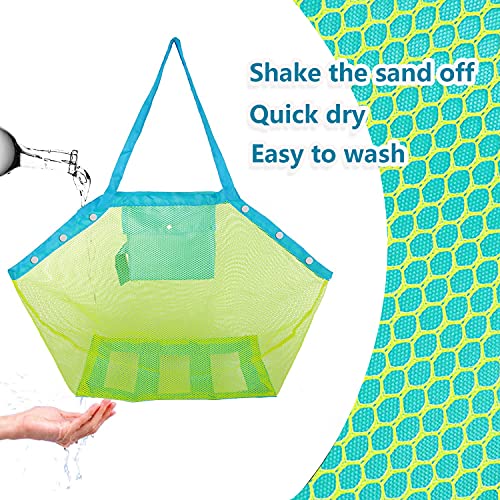 HOOTO Mesh Beach Toys Bag Large Beach Bags and Totes Away from Sand Bag Toys Organizer Storage Bags Sand Toys Collector Beach Pool Gear Foldable